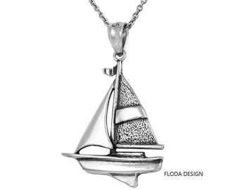 Sailboat Necklace in Sterling Silver, Nautical Jewelry FD-20-7