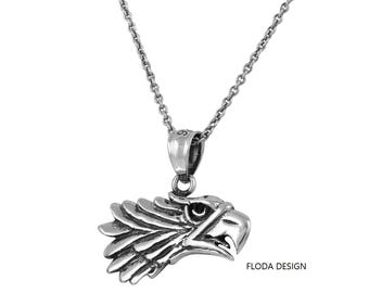 Eagle Head Pendant Necklace in Sterling Silver, 3D Eagle Jewelry FD-32-19