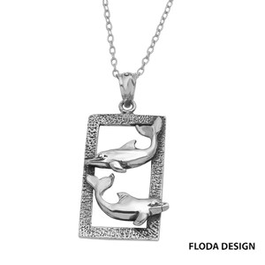 Two Dolphin Necklace in Sterling Silver, Nautical Jewelry, Dolphin Jewelry FD-11-8