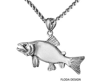 Sockenauge Lachs 3D Anhänger Halskette in Sterling Silber, Nautischer Schmuck, Fischschmuck FD-4-12,13