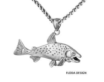 Coho Lachs 3D Anhänger Halskette aus Sterling Silber, Fischschmuck FD-4-11