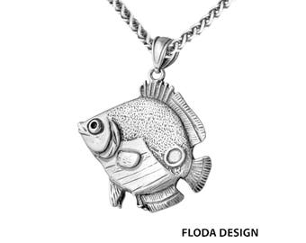 Vierauge Schmetterling-Fisch Anhänger Halskette aus Sterling Silber, Fischschmuck FD-5-10