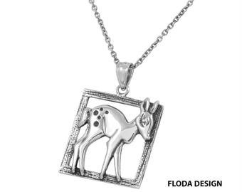 Rehe Anhänger Halskette in Sterling Silber, Baby Fawn Schmuck FD-34-13,14