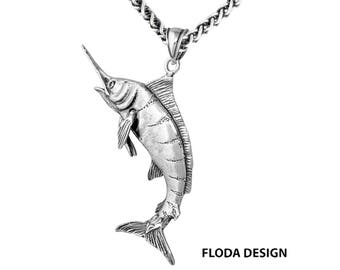 Blauer Marlin 3D Anhänger Halskette in Sterling Silber, Fisch Schmuck, Schmuck Blauer Marlin LD-1-9
