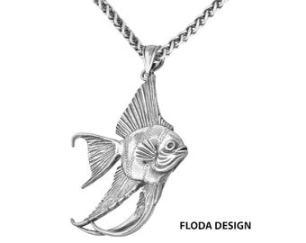 Engelfisch 3D Anhänger Halskette in Sterling Silber, FischSchmuck FD-5-7,9