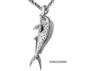 Mahi-Mahi 3D Schiebekette in Sterling Silber, Mahi- Mahi Schmuck, Fischschmuck FD-3-1