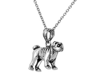 PUG 3D Dog Necklace in Sterling Silver, Dog Jewelry, Animal Jewelry, Pug Dog Jewelry  FD-25-27