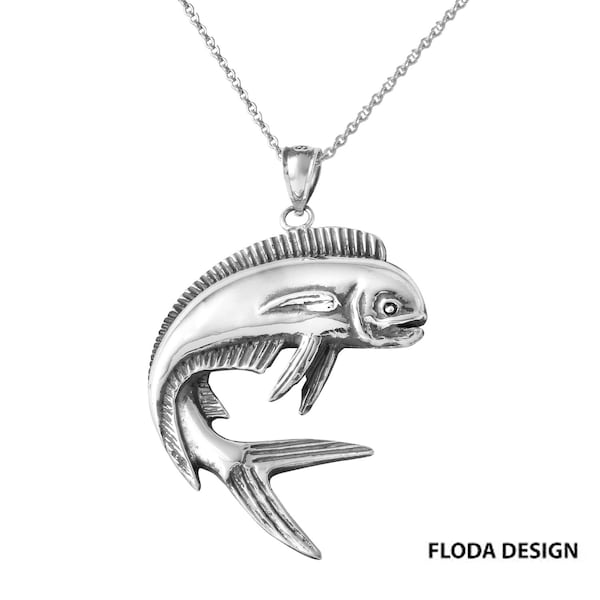 MAHI-MAHI  Fish Necklace in Sterling Silver, Fish Jewelry, Mahi-Mahi Jewelry  FD-7-22