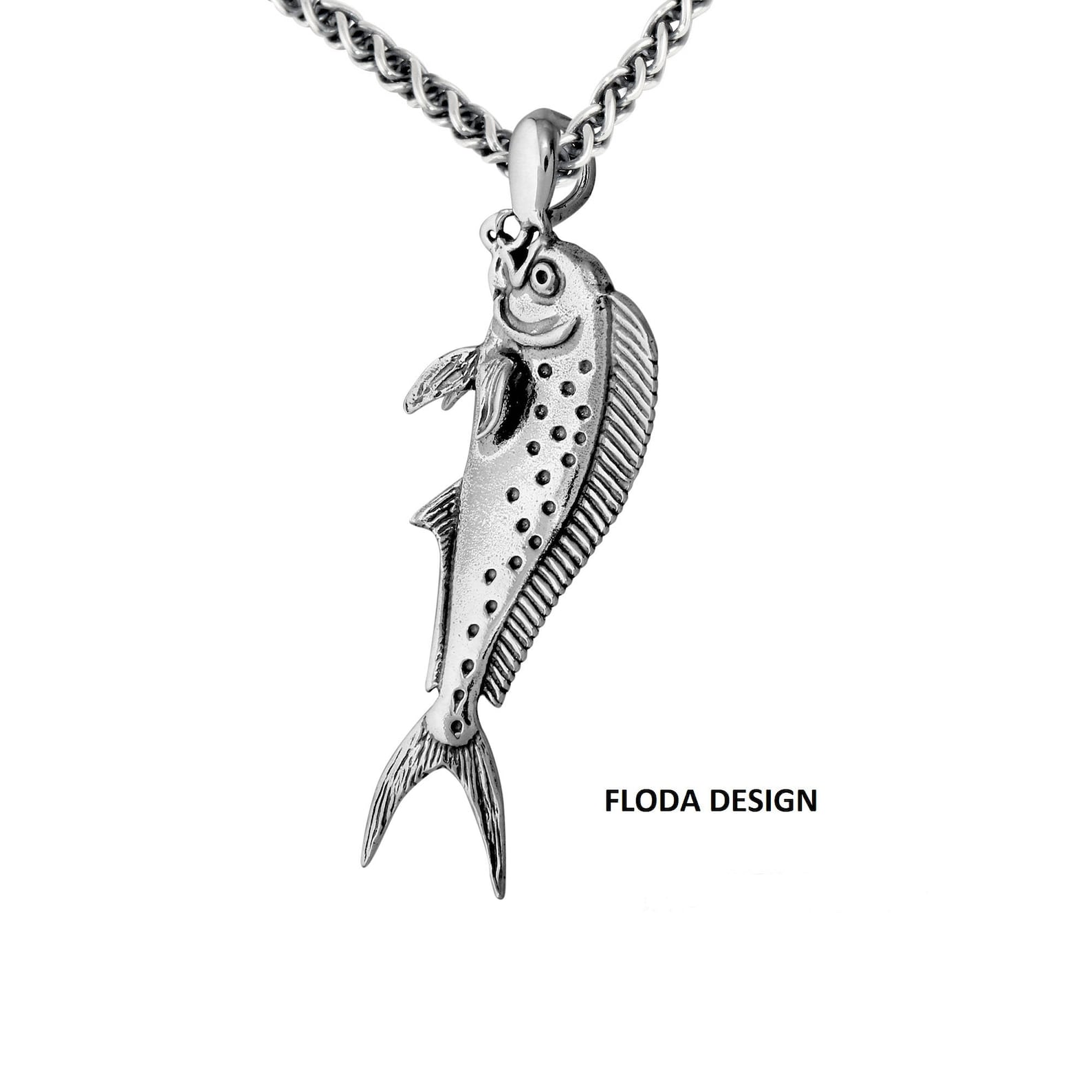 Mahimahi 3D Slide Pendant Necklace in Sterling Silver, Mahi Mahi