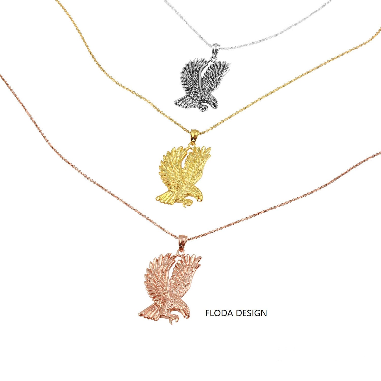 Flying Eagle Necklace in Sterling Silver Yellow Gold Plated Etsy