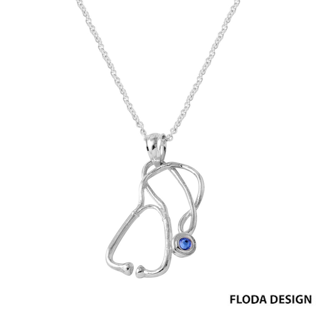 Stethoscope Necklace in Sterling Silver With Swarovski Crystal