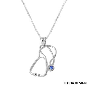 Stethoscope Necklace in Sterling Silver with Swarovski crystal, Birthstone Necklace,  Birthstone Jewelry, Graduation Gift, Custom Necklace .