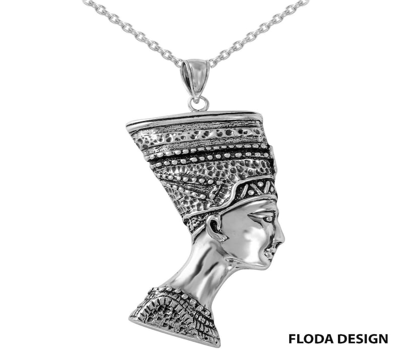 Queen Nefertiti Necklace in Sterling Silver, Nefertiti Jewelry FD411