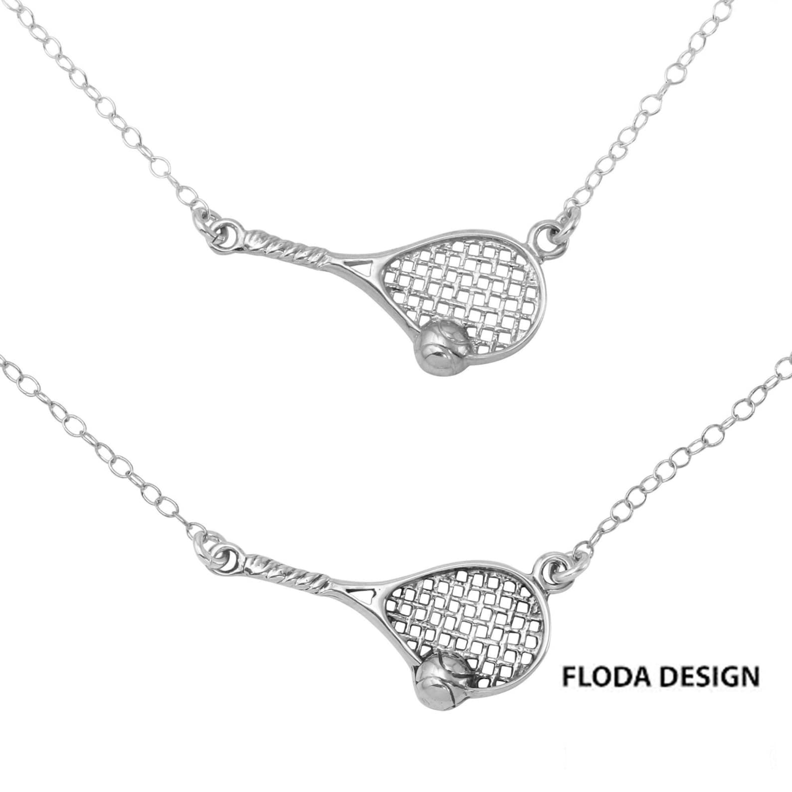 Tennis Racket Necklace in Sterling Silver, Tennis Jewelry, Sideways Tennis Charm Necklace, Sport
