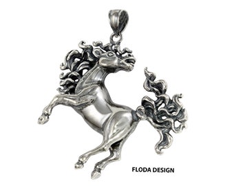 Arabischer Grauer Pferde Anhänger in Sterling Silber, Wildpferd Schmuck, Arabischer Grauer Pferdeschmuck FD-30-9,11