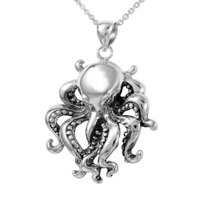 Octopus Necklace in Sterling Silver, Octopus Jewelry, Nautical Jewelry.  FD-21-16