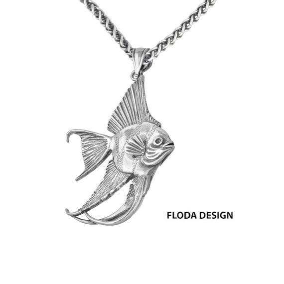 Sterling Silver Detailed Angel Fish Pendant Sterling Silver Detailed Angel Fish Pendant