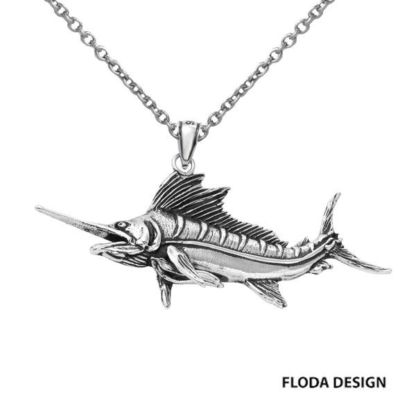 Blue Marlin Fish Necklace in Sterling Silver, Fish Jewelry, Blue Marlin Jewelry  FD-1-11,14