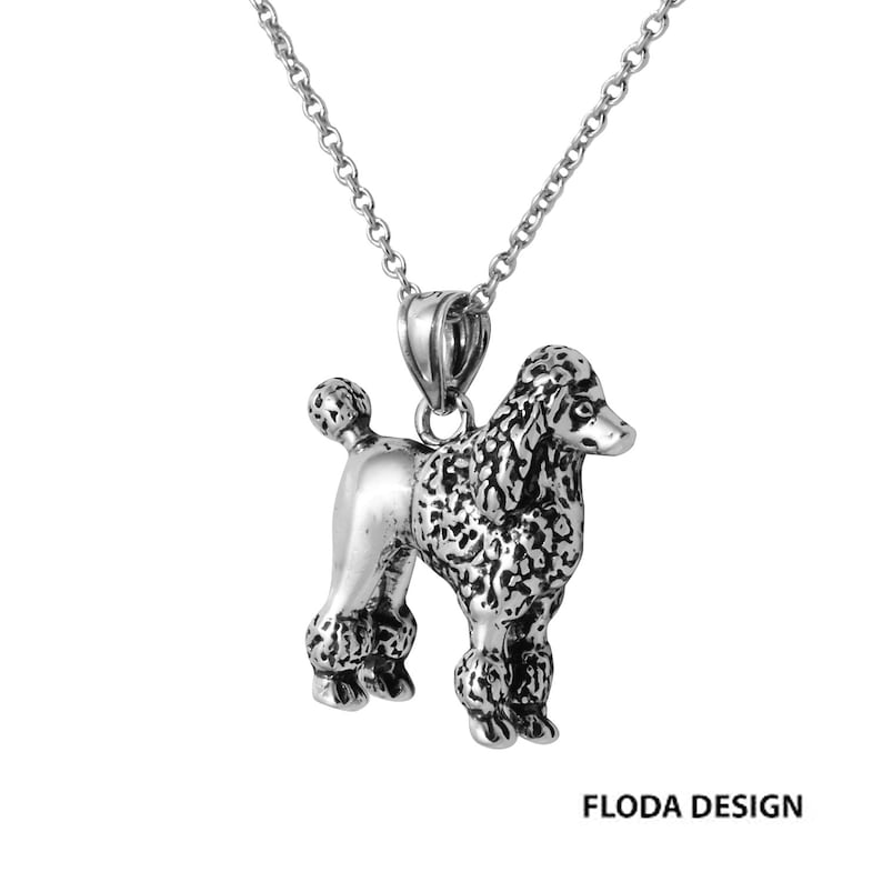 POODLE 3D Dog Necklace in Sterling Silver, Dog Jewelry, Animal Jewelry, Poodle Jewelry FD-25-25 image 1