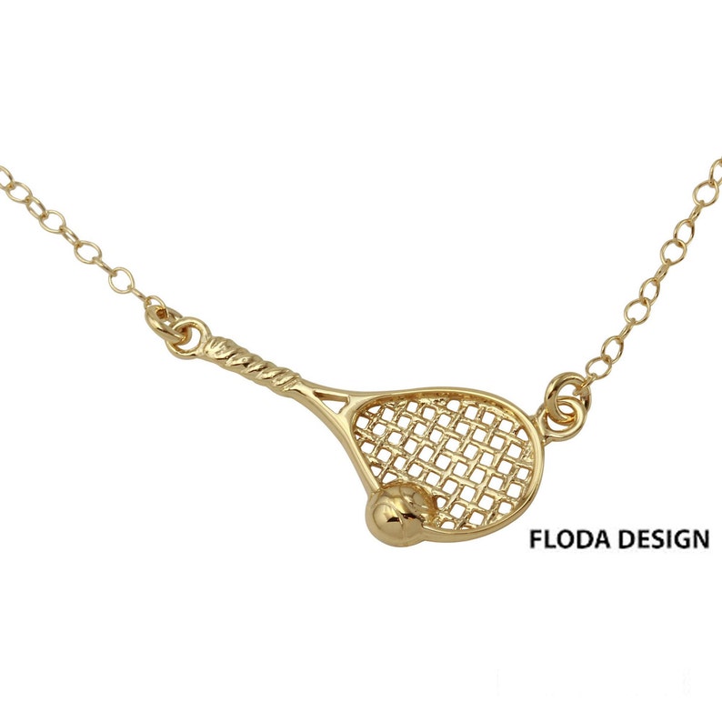 Tennis Racket Necklace in Sterling Silver rose Gold Plated, Tennis Jewelry, Sport Jewelry