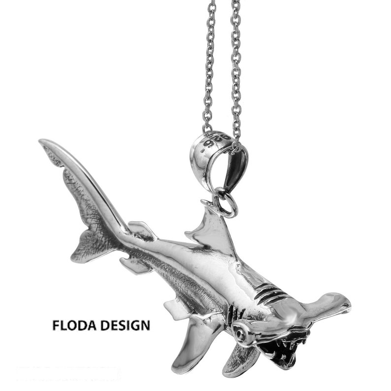 Hammerhead Shark Necklace in Sterling Silver, Fish Jewelry, Hammerhead