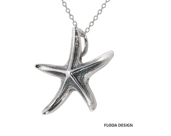 Seestern Folie Anhänger Halskette in Sterling Silber, Seestern Schmuck, nautischen Schmuck FD-17-10,11,13