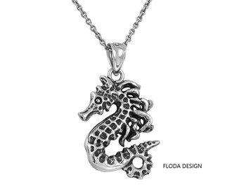 Seepferdchen Anhänger Halskette in Sterling Silber, Maritimer Schmuck, Seepferdchen Schmuck FD-17-20, 514-12