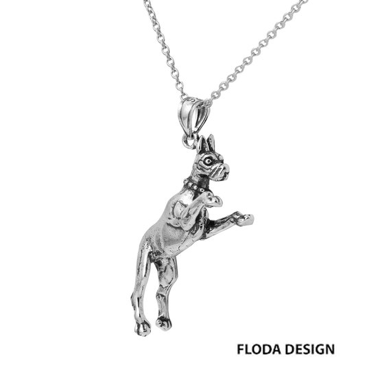 Sterling Silver Three Dimensional Boxer Dog Necklace Sterling Silver Three Dimensional Boxer Dog Necklace