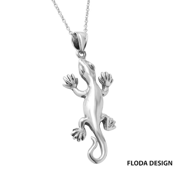 Lizard Necklace in Sterling Silver, Lizard Jewelry, Salamander Necklace, Chameleon Jewelry,  Reptile Jewelry,  Gecko Necklace  FD-510-12 .