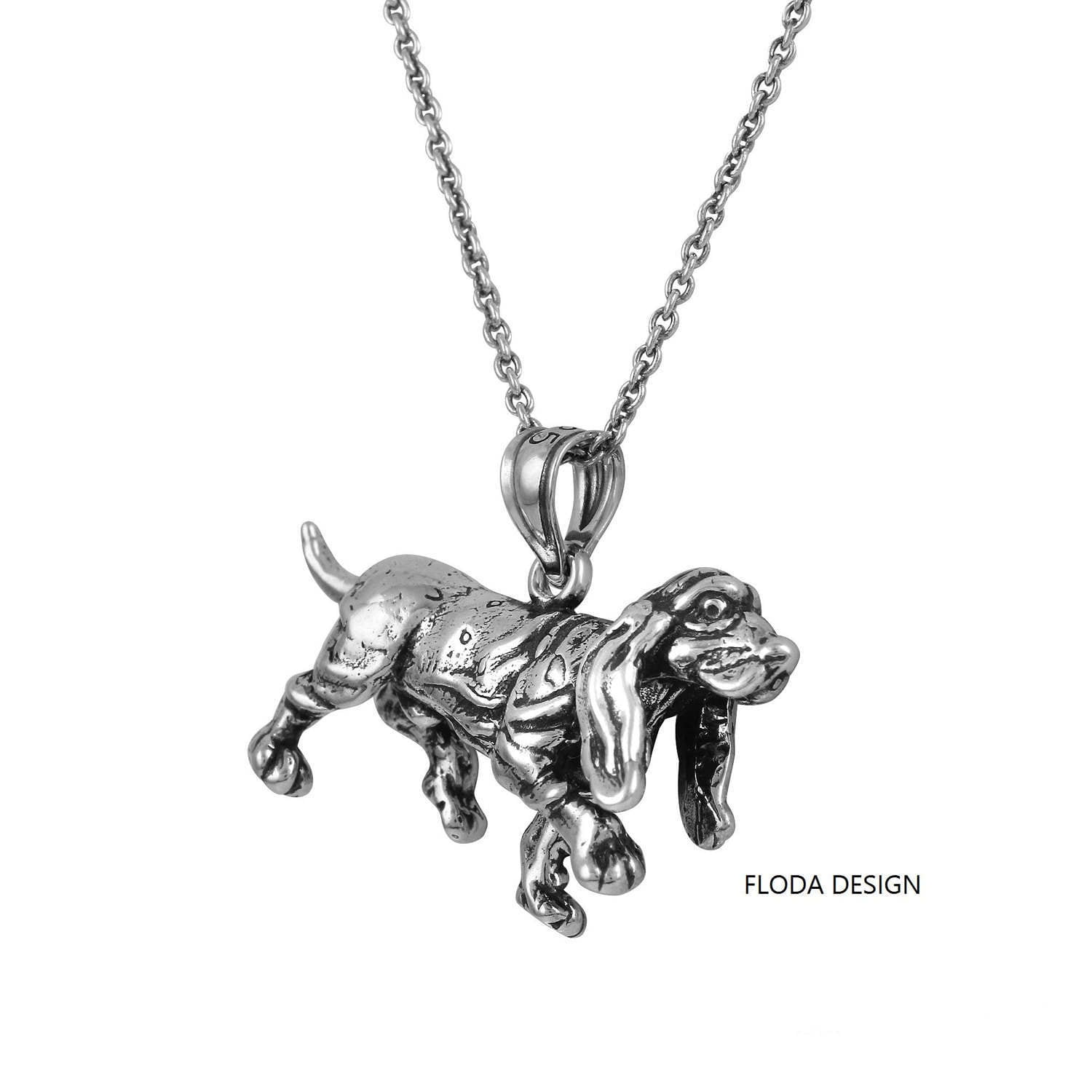 HOUND DOG ペンダント Coonhound Dog Necklace in Sterling Silver, 3D Dog Jewelry, FD-25