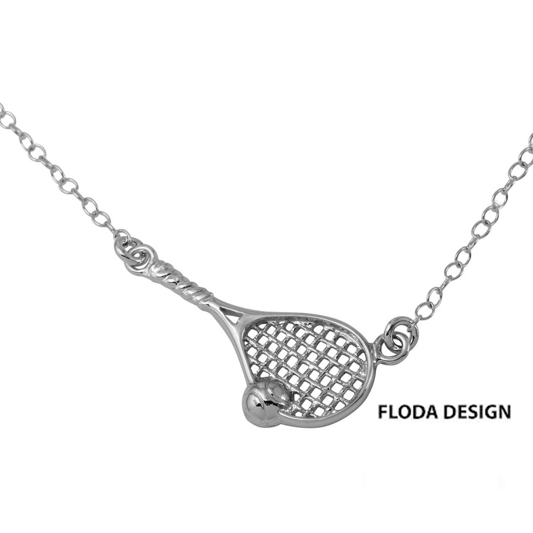 Tennis Racket Necklace in Sterling Silver Rhodium Plated, Tennis Jewelry, Sideways Tennis Charm
