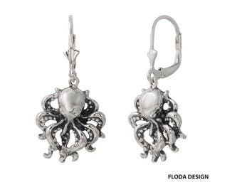 Octopus Earring in Sterling Silver; Octopus Jewelry, Nautical Jewelry FD-23-7