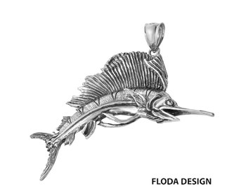 Sailfish 3D Pendant in Sterling Silver, Fish Jewelry, Sailfish Jewelry  FD-1-1,7