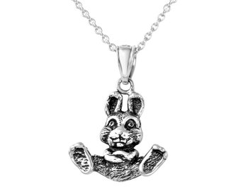 3D Rabbit Necklace in Sterling Silver, Easter Jewelry, Rabbit Jewelry, Silver Bunny Necklace, Child Necklace, Easter Gift . FD-37-6