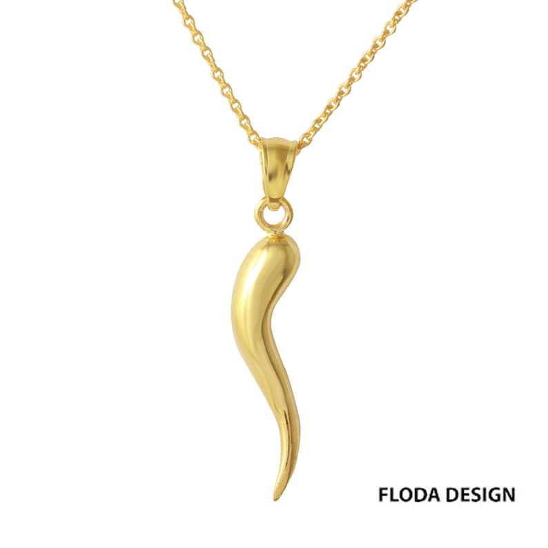3D Italian Horn Necklace in Sterling Silver. Cornicello Necklace