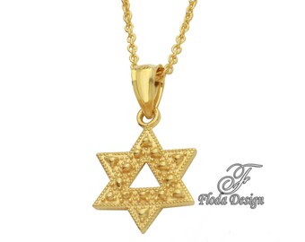 Star of David Necklace in Sterling Silver ( 18k Yellow Gold Plating ), Star of David Jewelry, Jewish Jewelry, Sterling Silver Star Necklace.