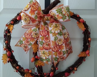 Fall Pumpkin Wreath, Pip Berry Wreath, Angel Vine Pumpkin, Apartment Decor, Front Door Wreath, Fall Door Hanger, Thanksgiving Wreath