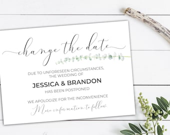 Change the Date Card, Change the Date Wedding, Change the Date, Postponed Wedding, Postpone Card, Postponement, Postpone Wedding Announcemen