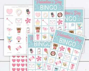 Valentines Day Bingo, Valentines Day Bingo Printable, Valentines Day Games, Bingo Cards, Activities for Kids, Sweetheart, Love Cards, Hearts