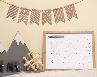Mapa infantil, Impresión de mapa del mundo, Mapa del mundo para niños, Arte mural infantil, Mapa del mundo, Arte mural para guardería, Guardería monocromática, Bebé monocromático, Guardería