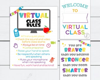 Virtual Class, Virtual Class Rules, Virtual Classroom, Distance Learning, Zoom Teacher, Zoom Classroom, Back to School, Teacher Signs