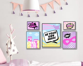Superhero Wall Art, Girl Superhero, Superhero Decor, Superhero Wall Art for Kids, Super Hero Wall Art, Be Your Own Hero, Gallery Wall Set