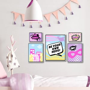 Superhero Wall Art, Girl Superhero, Superhero Decor, Superhero Wall Art for Kids, Super Hero Wall Art, Be Your Own Hero, Gallery Wall Set