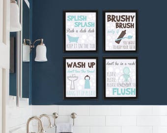 Bathroom Wall Decor Kids, Bathroom Kids Wall Art, Bathroom Kids Sign, Kids Bathroom Wall Decor, Bathroom Wall Decor, Brush Floss Flush