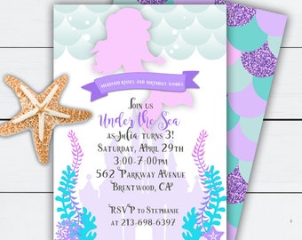 Mermaid Birthday Invitation, Mermaid Birthday, Mermaid Invitation, Under The Sea Birthday Invitation, Under the Sea Party, Splish Splash