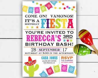 Fiesta Birthday Invitation, Fiesta Invitation, Fiesta Invite, Bachelorette Invitation, Mexican Birthday Party, Birthday Invite, Cactus Party