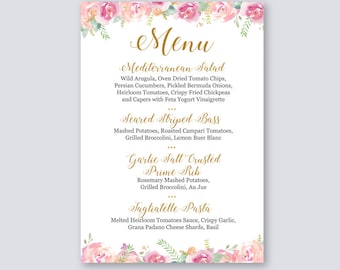 Wedding Menu, Wedding Menu Cards,  Wedding Menu Printable, Menu Sign, Watercolor Menu, Floral Menu Card, Menu Cards, Printable Menu Cards