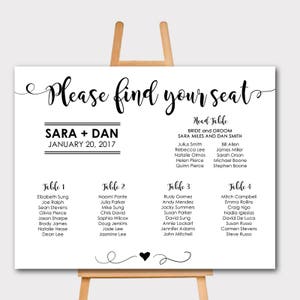 Seating Chart, Wedding Seating Chart, Rustic Seating Chart, Seating Chart Template, Calligraphy Seating Chart, Seating Chart Printable 24x36