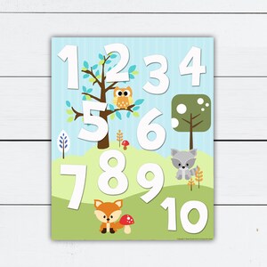 Numbers Print, Numbers Printable, Numbers Nursery, Nursery Print Woodland, Number Print, Woodland Number Poster, Numbers Nursery Art