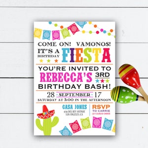 Fiesta Birthday Invitation, Fiesta Invitation, Fiesta Invite, Bachelorette Invitation, Mexican Birthday Party, Birthday Invite, Cactus Party image 1